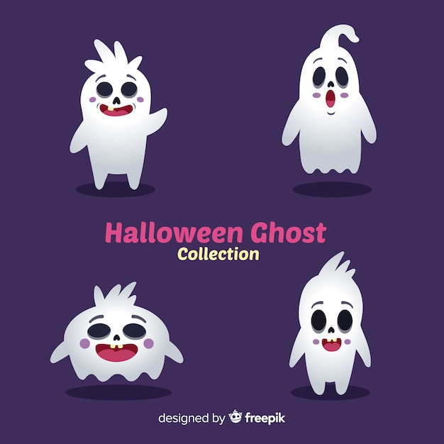 Vecteur gratuit collection de personnages fantômes d'halloween avec un design plat