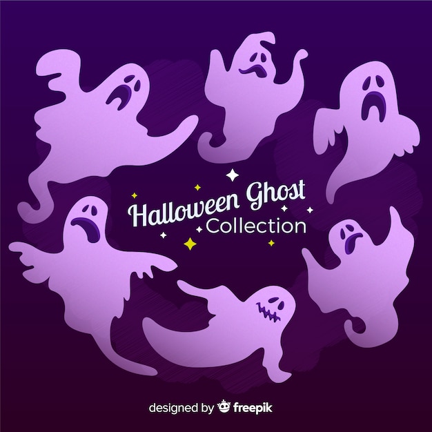 Vecteur gratuit collection de personnages fantômes d'halloween avec un design plat
