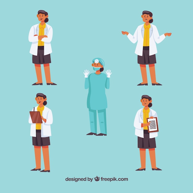 Vecteur gratuit collection de personnages féminins de médecin