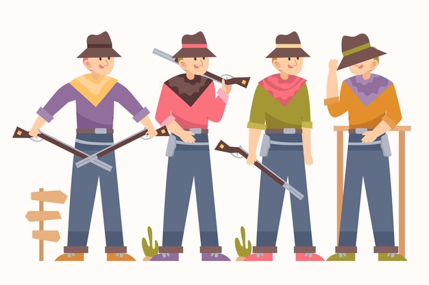 Collection de personnages gaucho design plat