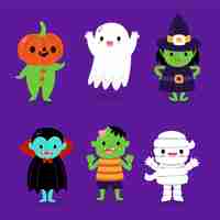 Vecteur gratuit collection de personnages d'halloween au design plat