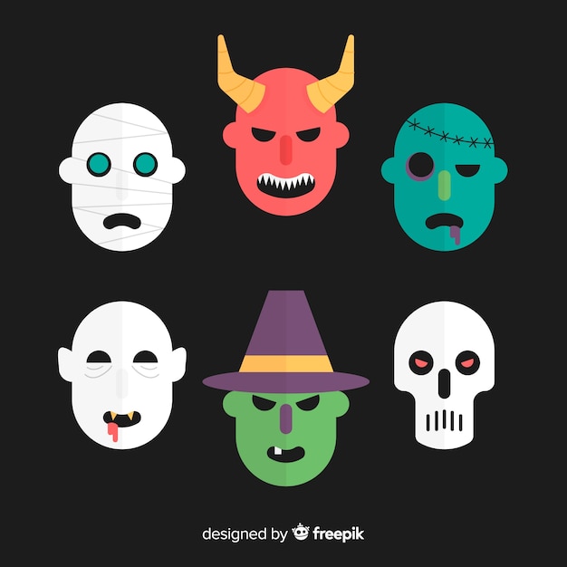 Vecteur gratuit collection de personnages halloween design plat