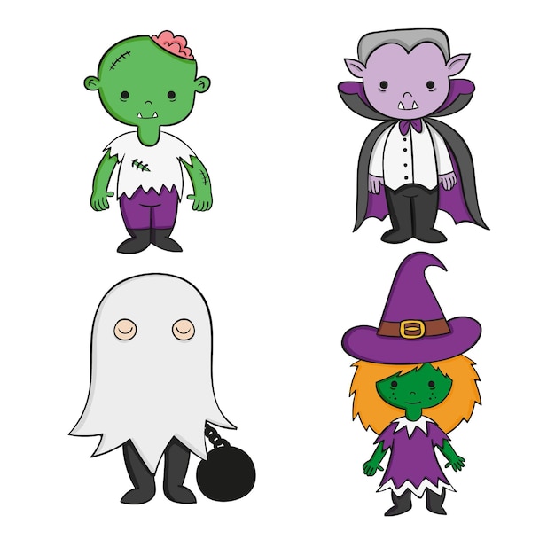 Vecteur gratuit collection de personnages d'halloween dessinés à la main