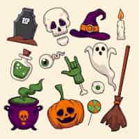 Vecteur gratuit collection de personnages halloween dessinés à la main