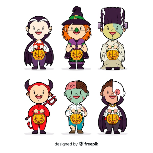 Vecteur gratuit collection de personnages halloween mignons