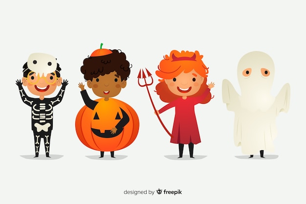 Vecteur gratuit collection de personnages halloween plat