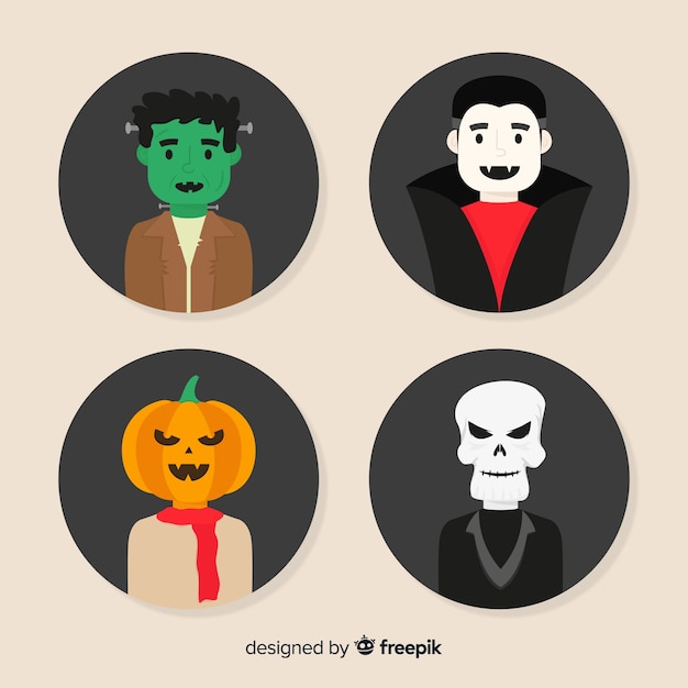 Vecteur gratuit collection de personnages halloween plat