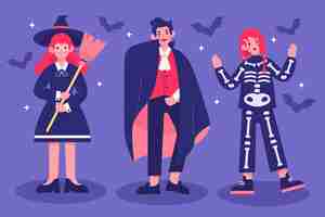 Vecteur gratuit collection de personnages d'halloween plats