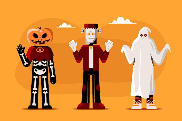 Vecteur gratuit collection de personnages d'halloween plats