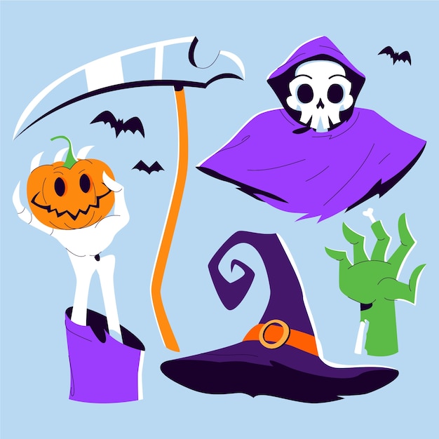 Vecteur gratuit collection de personnages halloween plats