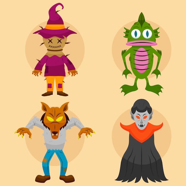 Vecteur gratuit collection de personnages d'halloween