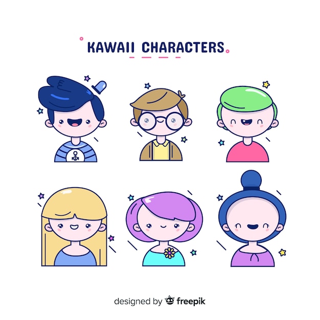 Vecteur gratuit collection de personnages kawaii