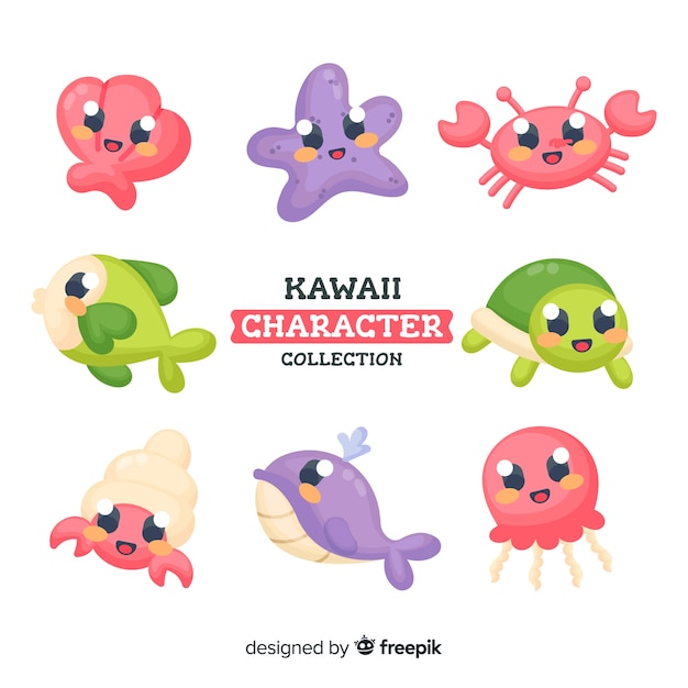 Vecteur gratuit collection de personnages kawaii
