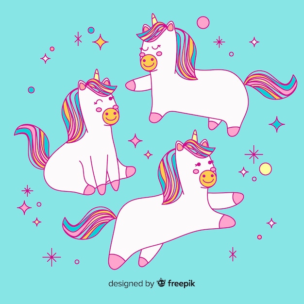 Vecteur gratuit collection de personnages de licorne kawaii