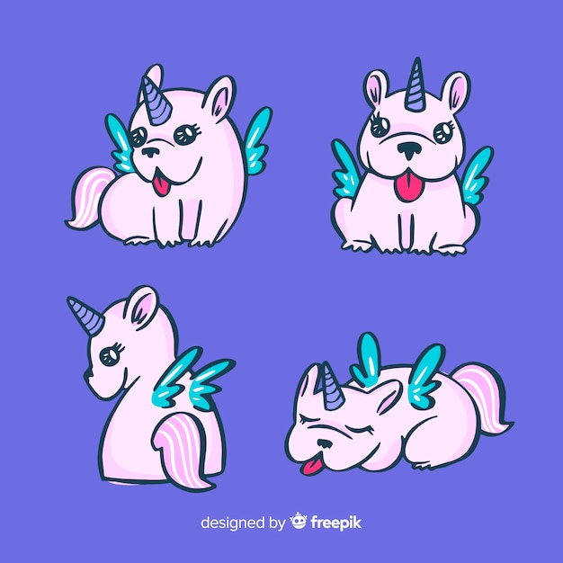 Vecteur gratuit collection de personnages de licorne kawaii