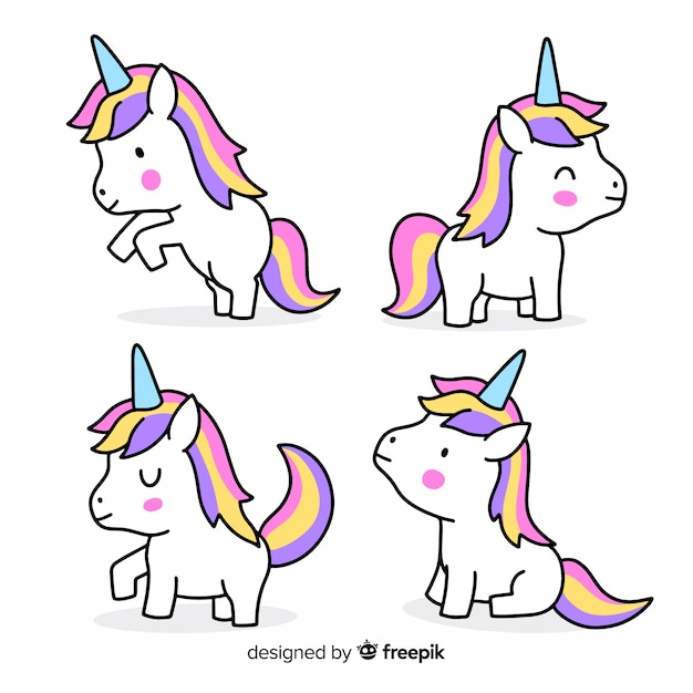 Vecteur gratuit collection de personnages de licorne kawaii