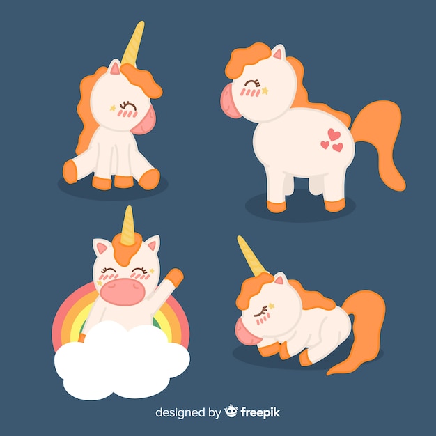 Vecteur gratuit collection de personnages de licorne kawaii