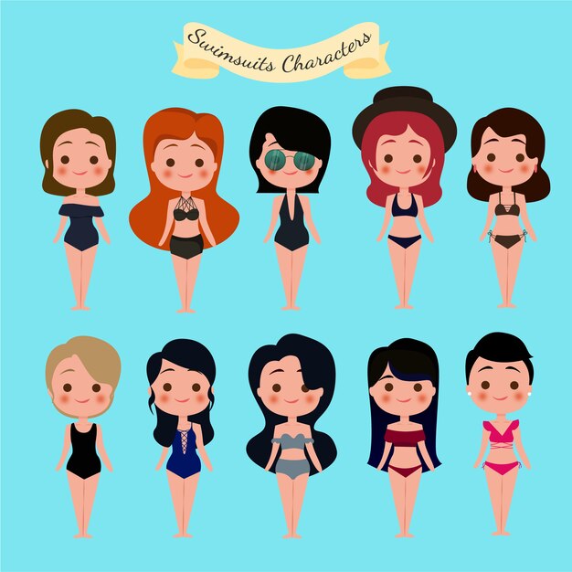 Vecteur gratuit collection de personnages de maillots de bain