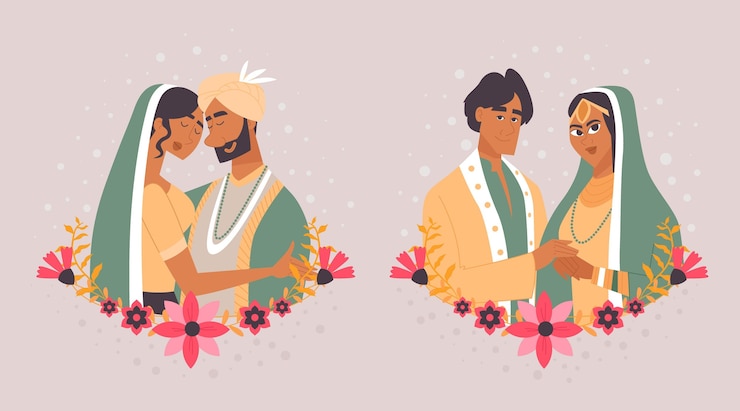 Vecteur gratuit collection de personnages de mariage indien