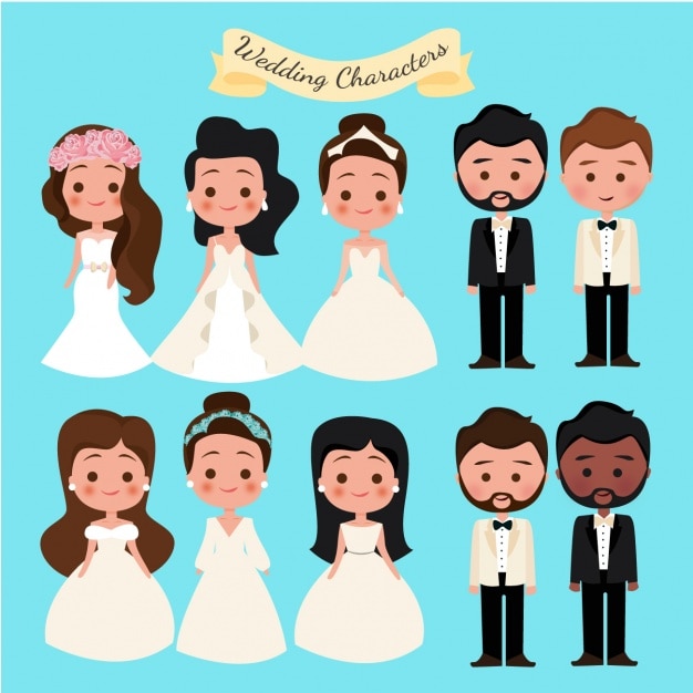 Vecteur gratuit collection de personnages de mariage