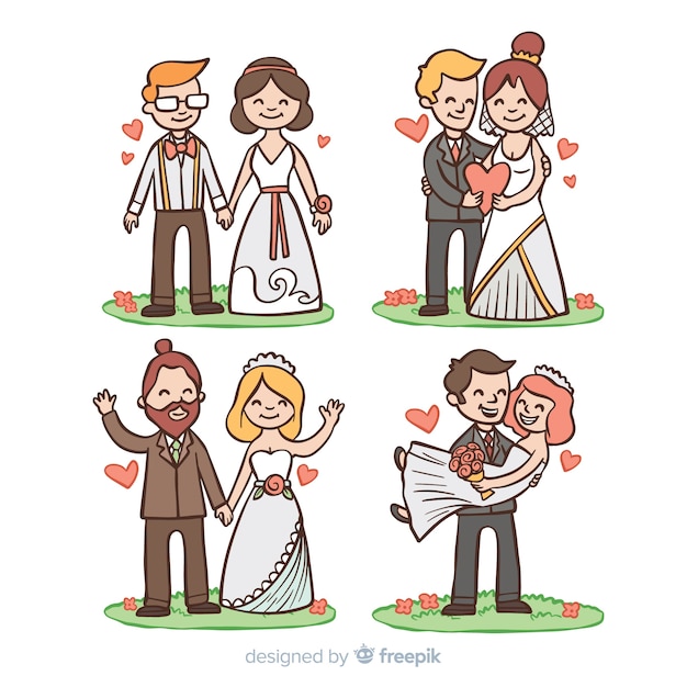 Vecteur gratuit collection de personnages de mariage