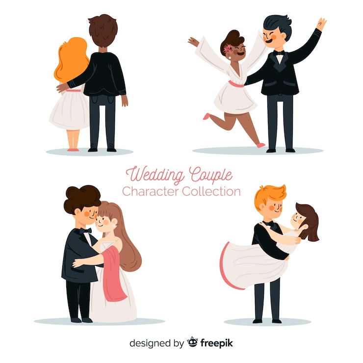 Vecteur gratuit collection de personnages de mariage