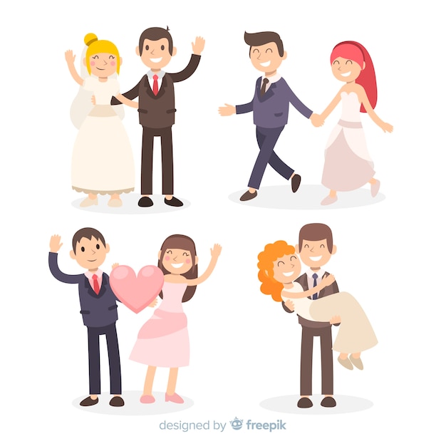 Vecteur gratuit collection de personnages de mariage