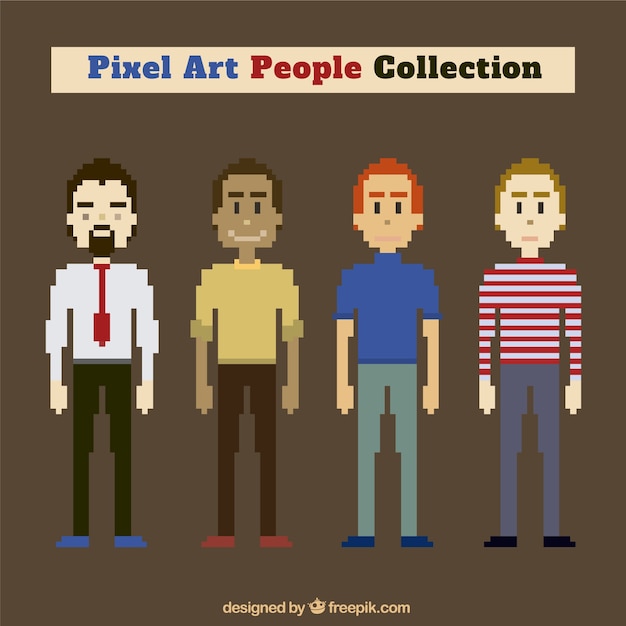 Vecteur gratuit collection de personnages masculins dans le style pixel art