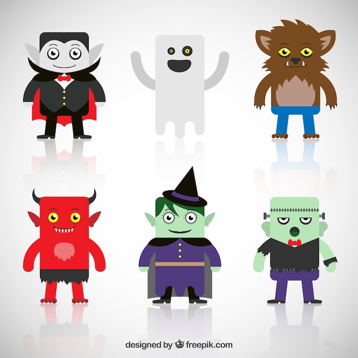 Vecteur gratuit collection de personnages mignons halloween