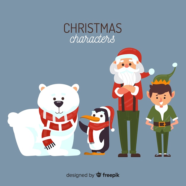 Collection De Personnages Mignons De Noël Au Design Plat