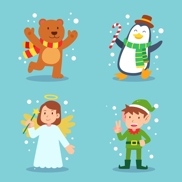 Collection De Personnages De Noël Au Design Plat