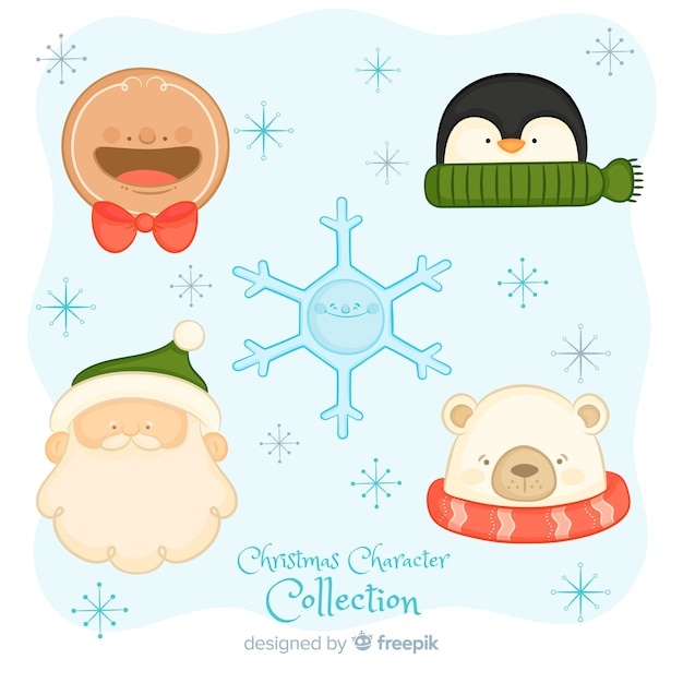 Vecteur gratuit collection de personnages de noël dessinés à la main