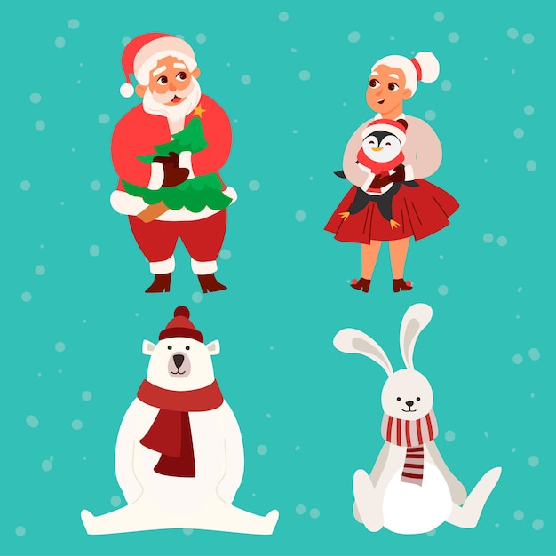 Vecteur gratuit collection de personnages de noël dessinés à la main