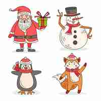 Vecteur gratuit collection de personnages de noël dessinés à la main