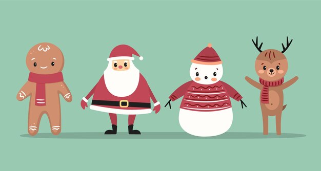 Collection de personnages de Noël dessinés à la main