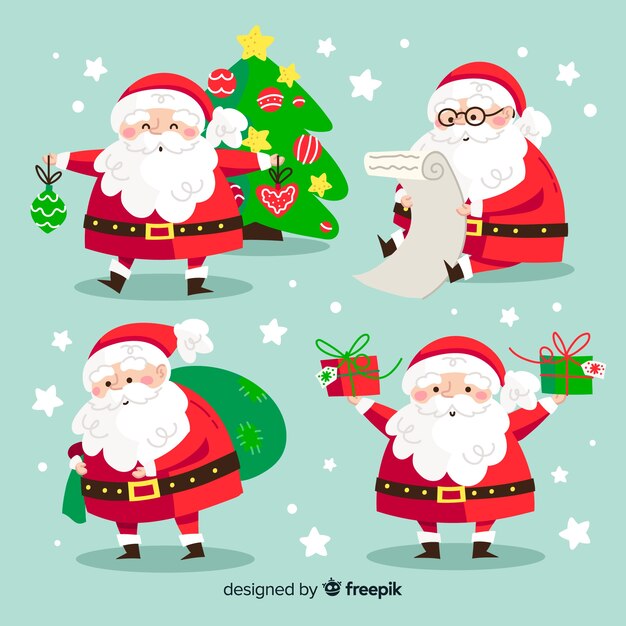 Collection de personnages de père Noël dessinés à la main