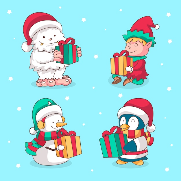 Vecteur gratuit collection de personnages de père noël dessinés à la main