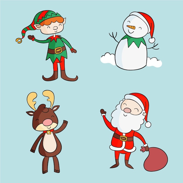 Collection de personnages de père Noël dessinés à la main