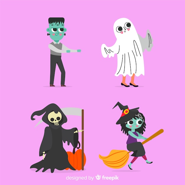 Vecteur gratuit collection de personnages de plat halloween