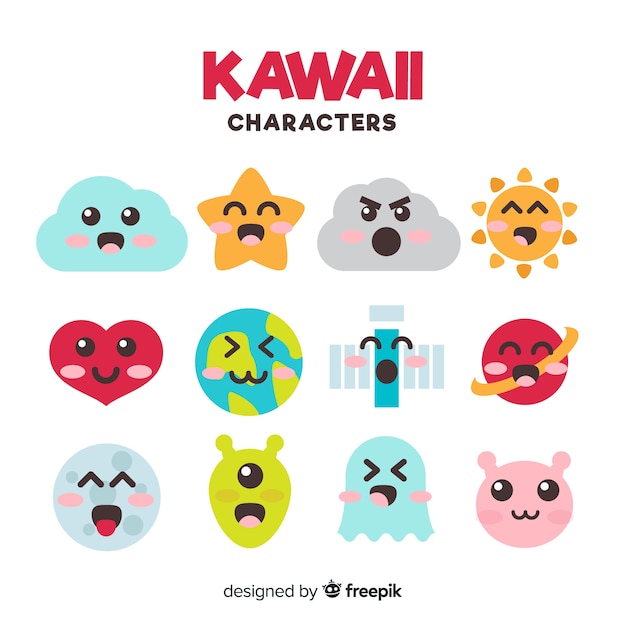 Vecteur gratuit collection de personnages plats kawaii