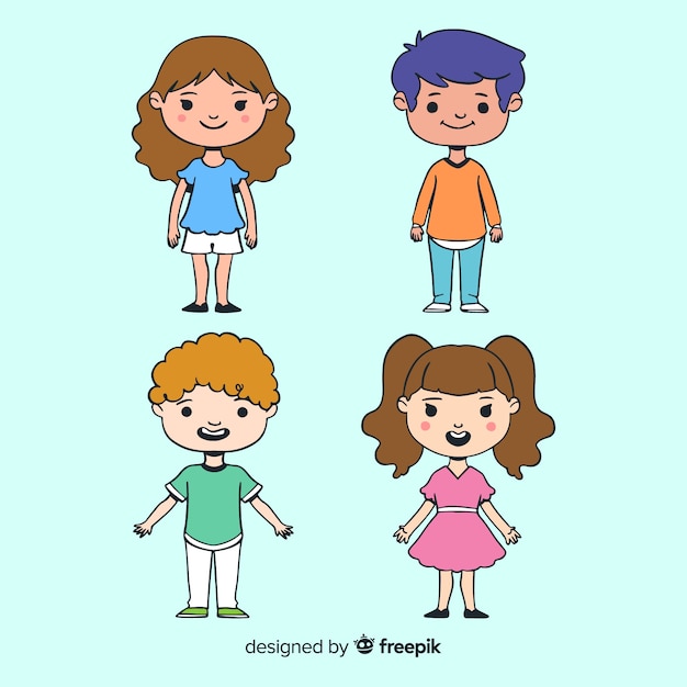 Vecteur gratuit collection de personnages pour enfants heureux