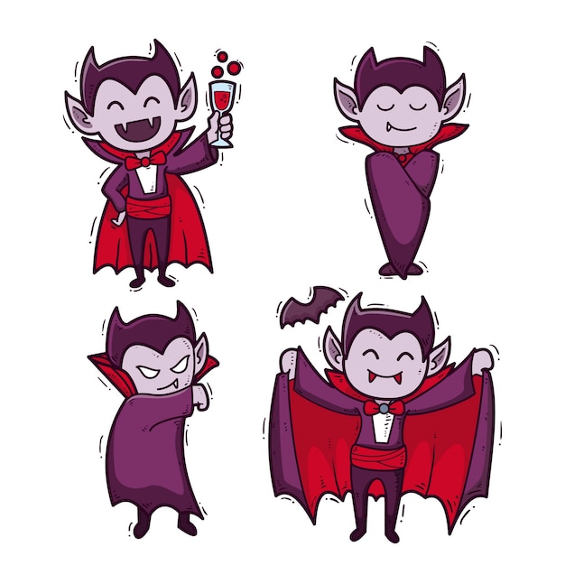 Vecteur gratuit collection de personnages de vampire design dessiné à la main