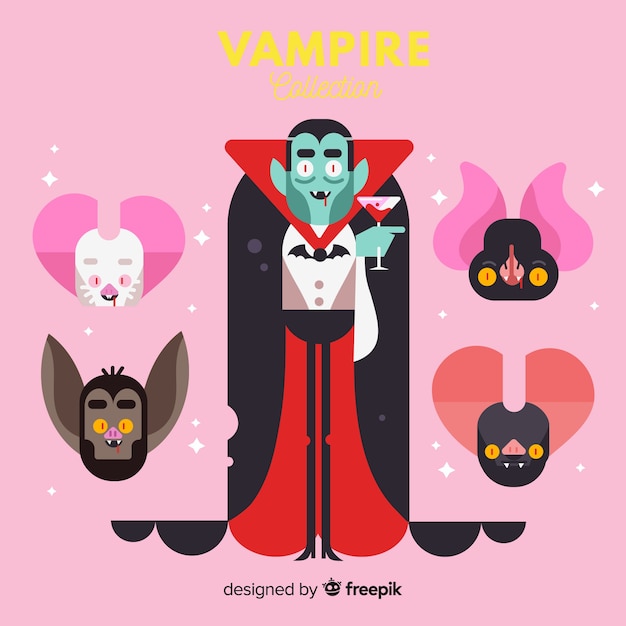 Collection De Personnages De Vampire Halloween Au Design Plat