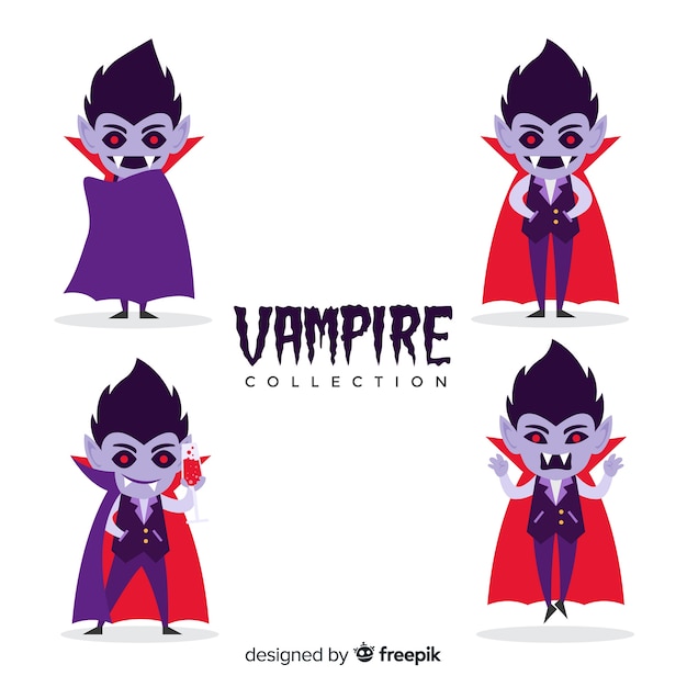 Vecteur gratuit collection de personnages de vampire halloween effrayant