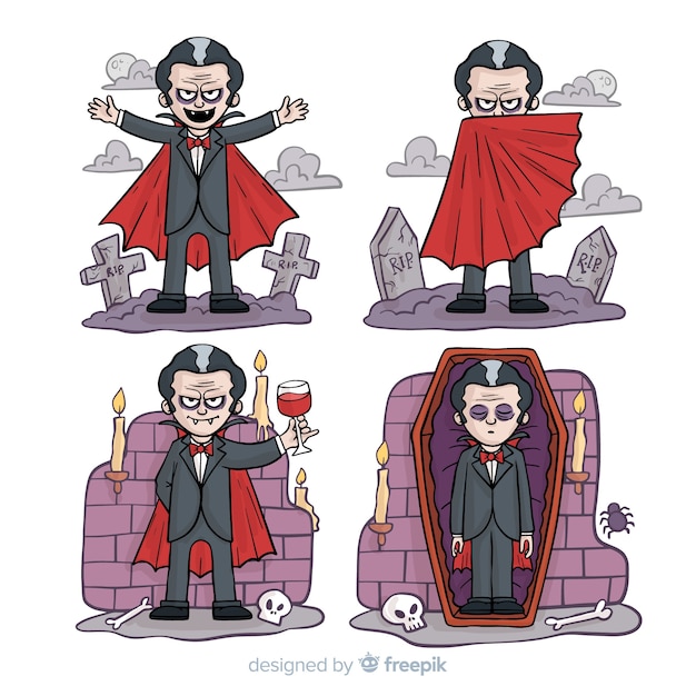 Collection De Personnages De Vampires D'halloween Dans Différentes Positions