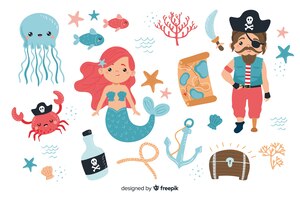Collection de personnages de la vie marine