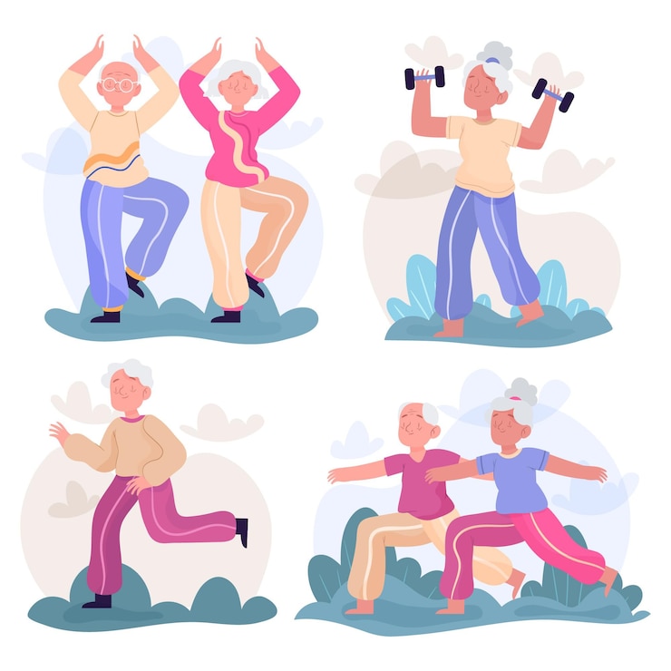 Vecteur gratuit collection de personnes âgées actives illustrées