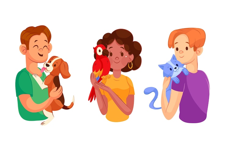 Vecteur gratuit collection de personnes dessinées à la main avec des animaux