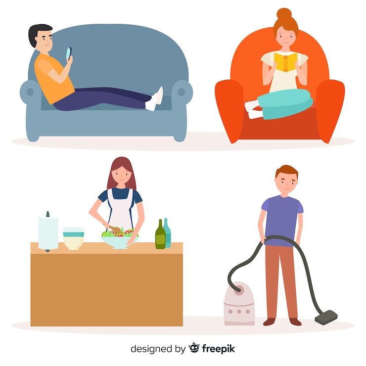 Vecteur gratuit collection de personnes dessinées à la main à la maison