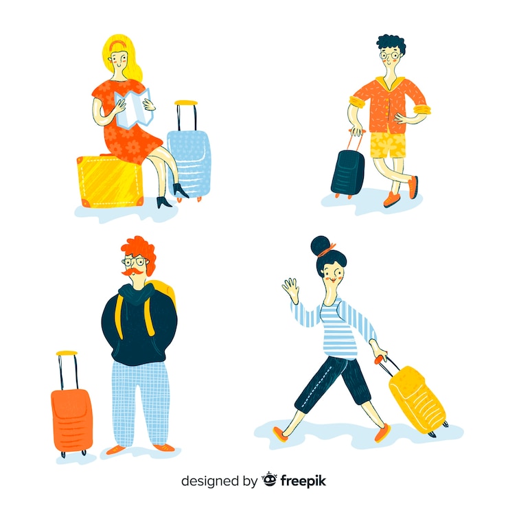 Vecteur gratuit collection de personnes voyageant design dessiné à la main